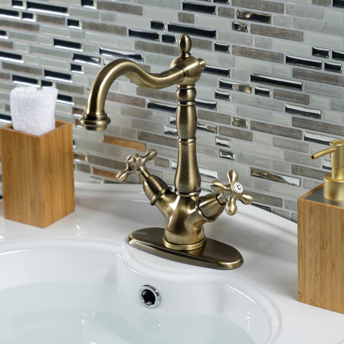 Kingston Heirloom KS1493AX - Heritage Two-Handle 1-or-3 Hole Deck Mount Vessel Faucet, Antique Brass