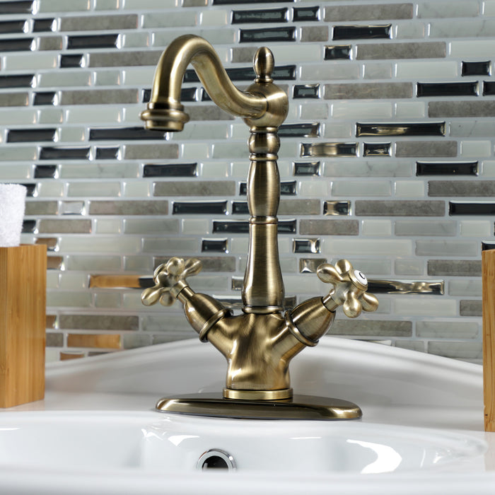 Kingston Heirloom KS1493AX - Heritage Two-Handle 1-or-3 Hole Deck Mount Vessel Faucet, Antique Brass