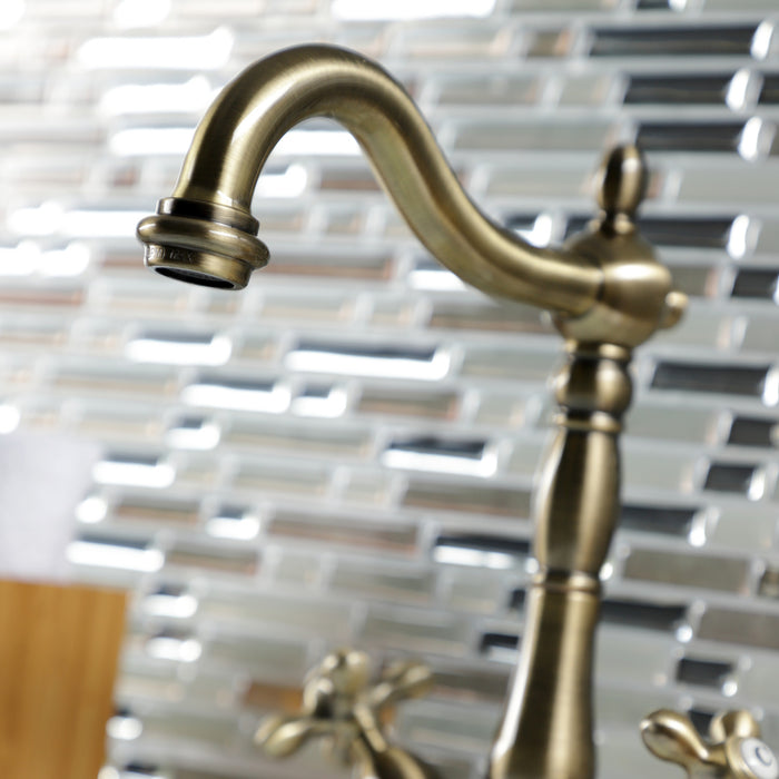 Kingston Heirloom KS1493AX - Heritage Two-Handle 1-or-3 Hole Deck Mount Vessel Faucet, Antique Brass
