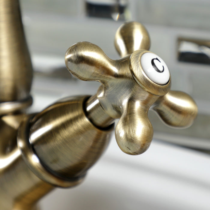 Kingston Heirloom KS1493AX - Heritage Two-Handle 1-or-3 Hole Deck Mount Vessel Faucet, Antique Brass