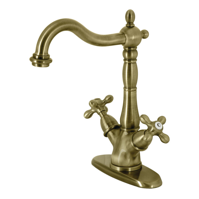 Kingston Heirloom KS1493AX - Heritage Two-Handle 1-or-3 Hole Deck Mount Vessel Faucet, Antique Brass