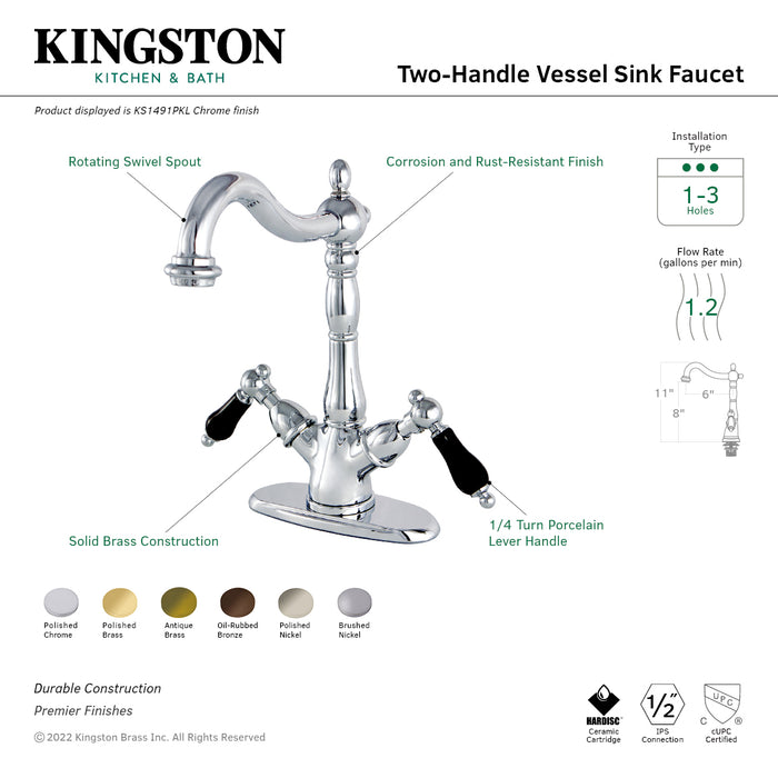 Kingston Heirloom KS1493PKL - Duchess Two-Handle 1-or-3 Hole Deck Mount Vessel Faucet, Antique Brass