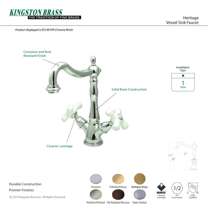 Kingston Heirloom KS1495PX - Heritage Two-Handle 1-or-3 Hole Deck Mount Vessel Faucet, Oil Rubbed Bronze