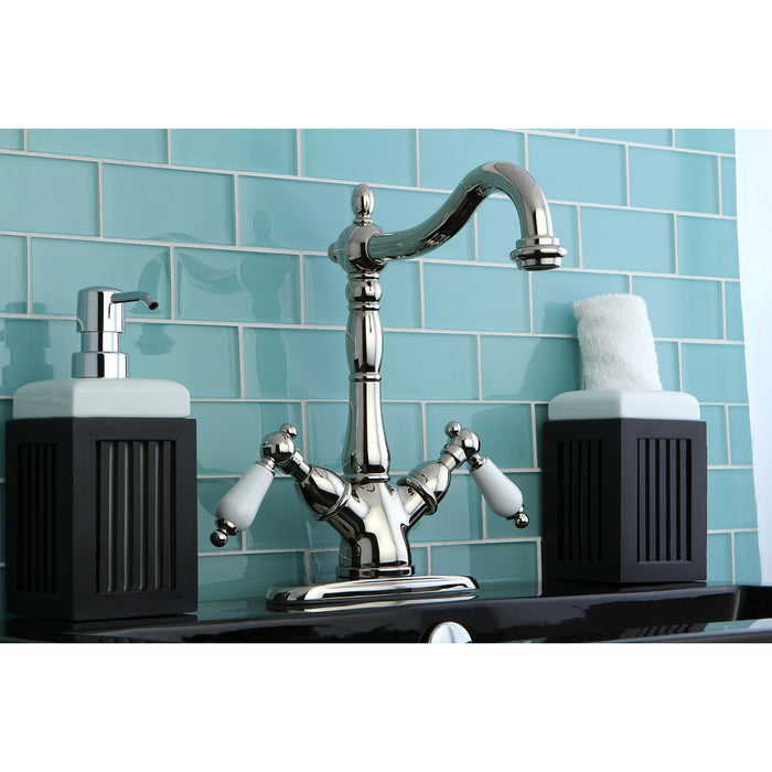 Kingston Heirloom KS1496PL - Heritage Two-Handle 1-or-3 Hole Deck Mount Vessel Faucet, Polished Nickel