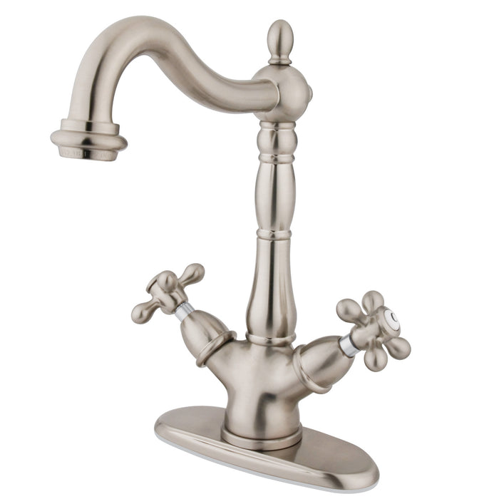 Kingston Heirloom KS1498AX - Heritage Two-Handle 1-or-3 Hole Deck Mount Vessel Faucet, Brushed Nickel