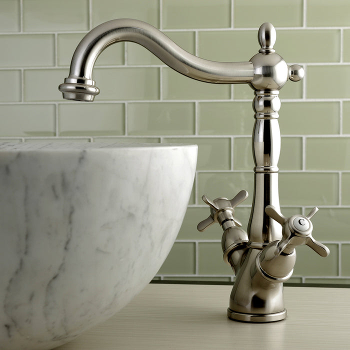 Kingston Heirloom KS1498BEX - Essex Two-Handle 1-or-3 Hole Deck Mount Vessel Faucet, Brushed Nickel