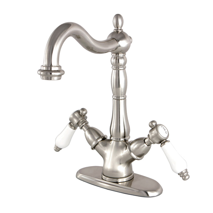 Kingston Heirloom KS1498BPL - Bel-Air Two-Handle 1-or-3 Hole Deck Mount Vessel Faucet, Brushed Nickel
