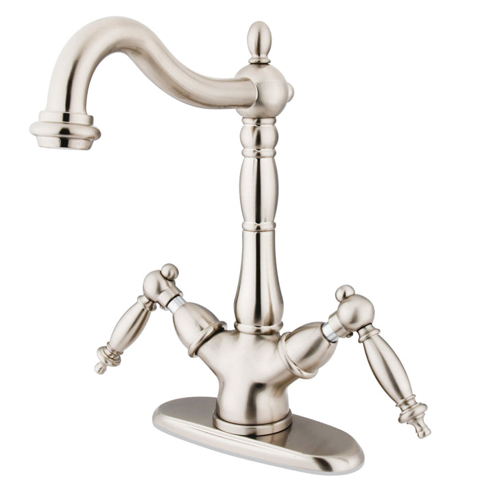 Kingston Tulare KS1498TL - Heritage Two-Handle 1-or-3 Hole Deck Mount Vessel Faucet, Brushed Nickel