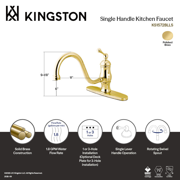 Heritage KS1572BLLS Single-Handle 1-or-3 Hole Kitchen Faucet, Polished Brass