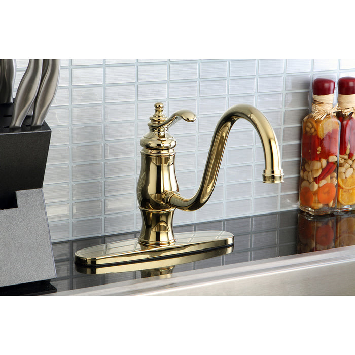 Kingston Heirloom KS1572TLLS - Heritage Single-Handle 1-or-3 Hole Kitchen Faucet, Polished Brass