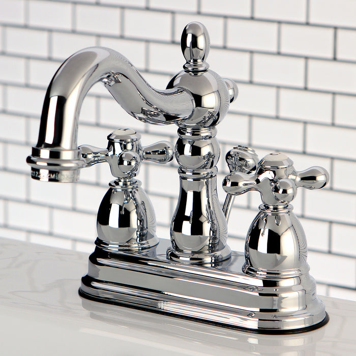 Kingston Heirloom KS1601AX - Heritage Double-Handle 3-Hole Deck Mount 4-Inch Centerset Bathroom Faucet with Brass Pop-Up, Polished Chrome