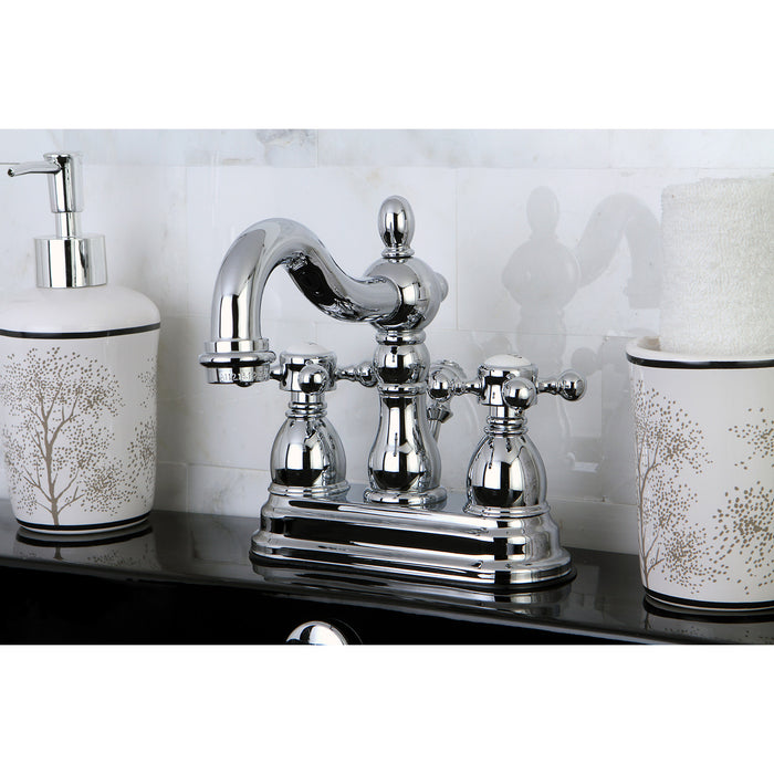 Kingston Heirloom KS1601BX - Heritage Double-Handle 3-Hole Deck Mount 4-Inch Centerset Bathroom Faucet with Brass Pop-Up, Polished Chrome