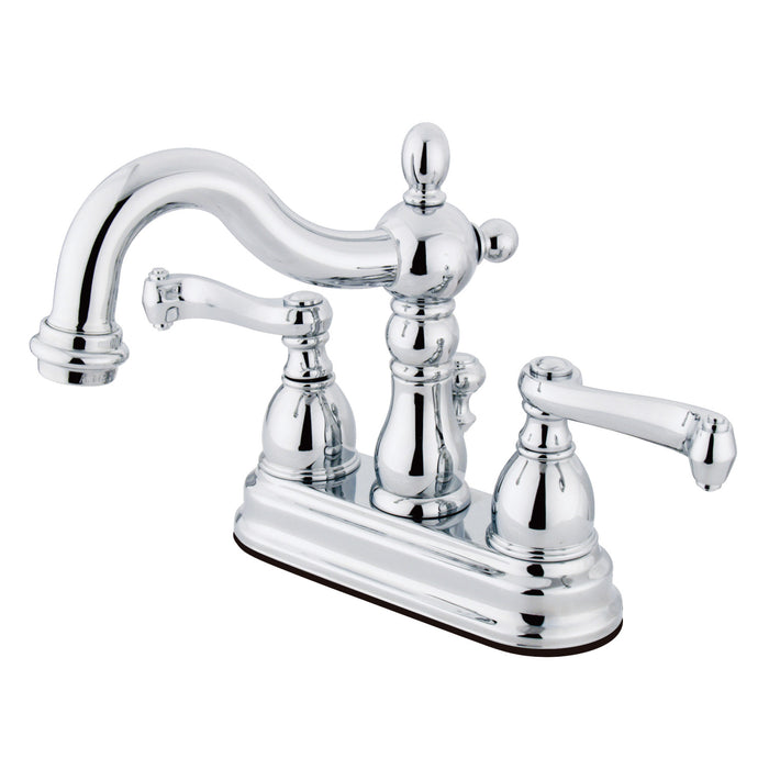 Kingston Heirloom KS1601FL - Heritage Double-Handle 3-Hole Deck Mount 4-Inch Centerset Bathroom Faucet with Brass Pop-Up, Polished Chrome