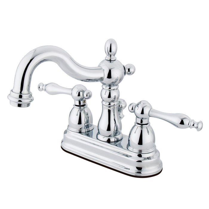 Kingston Heirloom KS1601NL - Heritage Double-Handle 3-Hole Deck Mount 4-Inch Centerset Bathroom Faucet with Brass Pop-Up, Polished Chrome