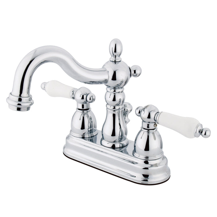 Kingston Heirloom KS1601PL - Heritage Double-Handle 3-Hole Deck Mount 4-Inch Centerset Bathroom Faucet with Brass Pop-Up, Polished Chrome