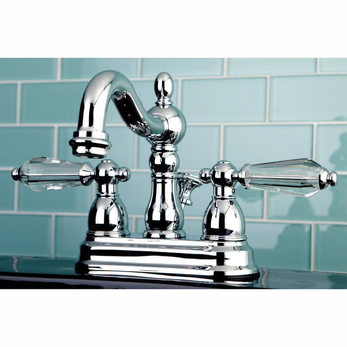 Kingston Heirloom KS1601WLL - Wilshire Double-Handle 3-Hole Deck Mount 4-Inch Centerset Bathroom Faucet with Brass Pop-Up, Polished Chrome