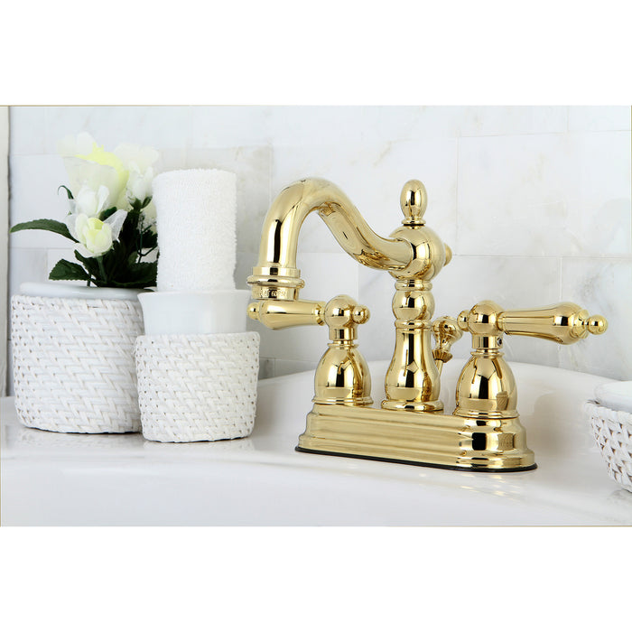 Kingston Heirloom KS1602AL - Heritage Double-Handle 3-Hole Deck Mount 4-Inch Centerset Bathroom Faucet with Brass Pop-Up, Polished Brass