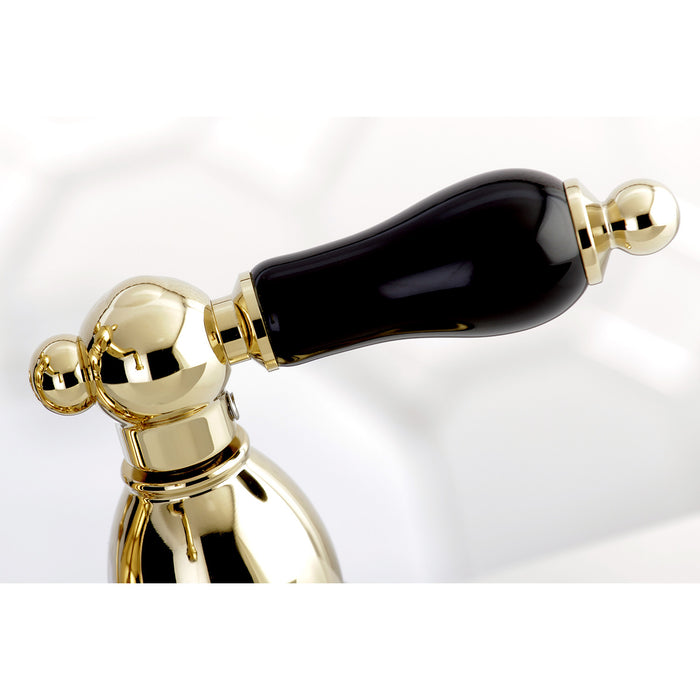 Kingston Heirloom KS1602PKL - Duchess Double-Handle 3-Hole Deck Mount 4-Inch Centerset Bathroom Faucet with Brass Pop-Up, Polished Brass