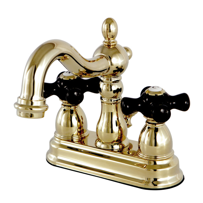 Kingston Heirloom KS1602PKX - Duchess Double-Handle 3-Hole Deck Mount 4-Inch Centerset Bathroom Faucet with Brass Pop-Up, Polished Brass