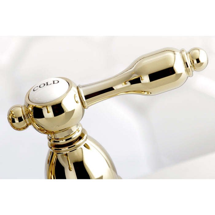 Kingston Heirloom KS1602TAL - Tudor Double-Handle 3-Hole Deck Mount 4-Inch Centerset Bathroom Faucet with Brass Pop-Up, Polished Brass