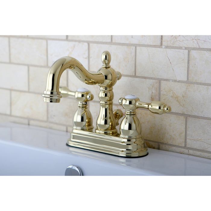 Kingston Heirloom KS1602TAL - Tudor Double-Handle 3-Hole Deck Mount 4-Inch Centerset Bathroom Faucet with Brass Pop-Up, Polished Brass