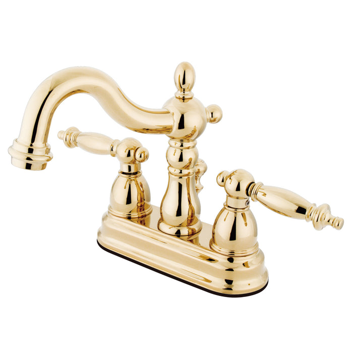 Kingston Heirloom KS1602TL - Heritage Double-Handle 3-Hole Deck Mount 4-Inch Centerset Bathroom Faucet with Brass Pop-Up, Polished Brass
