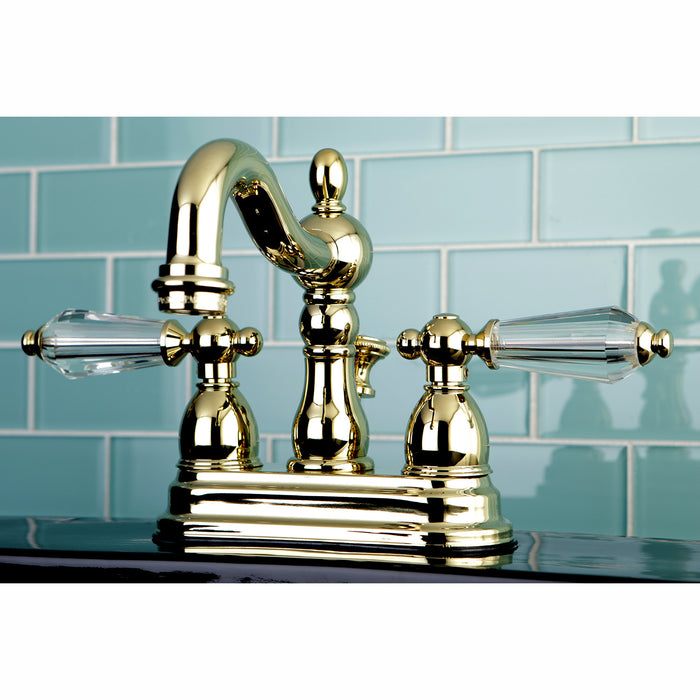 Kingston Heirloom KS1602WLL - Wilshire Double-Handle 3-Hole Deck Mount 4-Inch Centerset Bathroom Faucet with Brass Pop-Up, Polished Brass