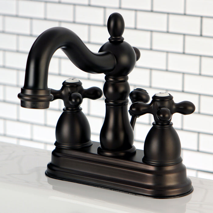 Kingston Heirloom KS1605AX - Heritage Double-Handle 3-Hole Deck Mount 4-Inch Centerset Bathroom Faucet with Brass Pop-Up, Oil Rubbed Bronze