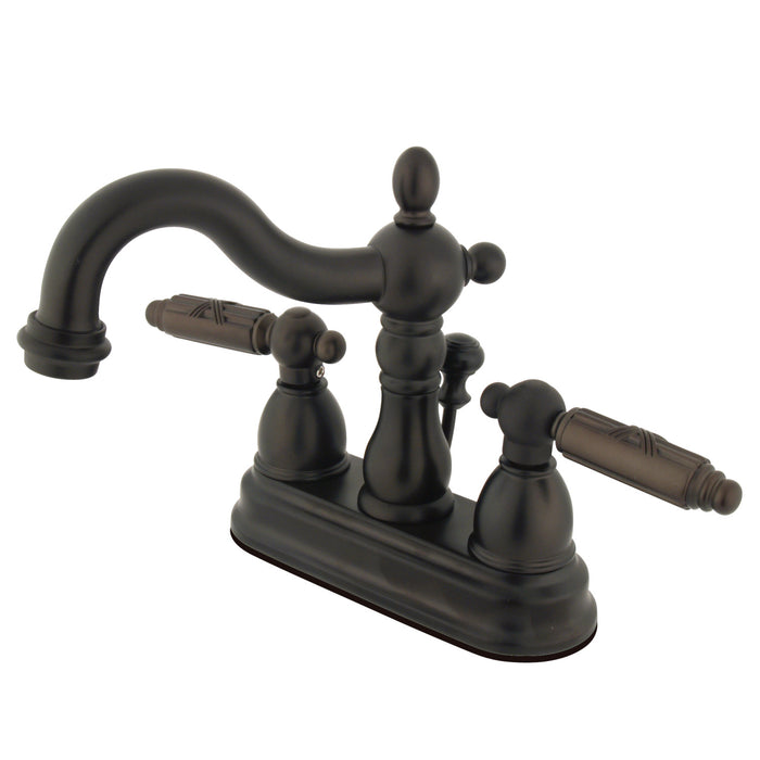 Kingston Heirloom KS1605GL - Heritage Double-Handle 3-Hole Deck Mount 4-Inch Centerset Bathroom Faucet with Brass Pop-Up, Oil Rubbed Bronze
