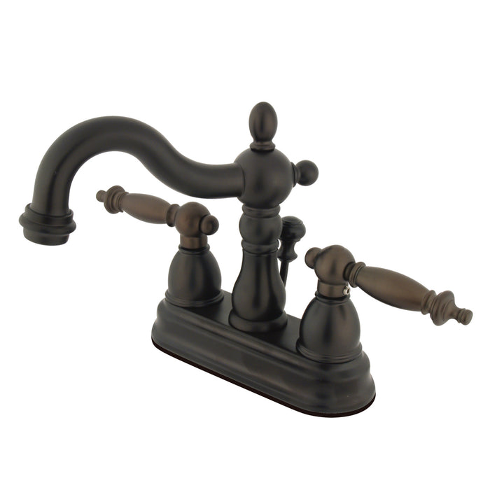 Kingston Heirloom KS1605TL - Heritage Double-Handle 3-Hole Deck Mount 4-Inch Centerset Bathroom Faucet with Brass Pop-Up, Oil Rubbed Bronze
