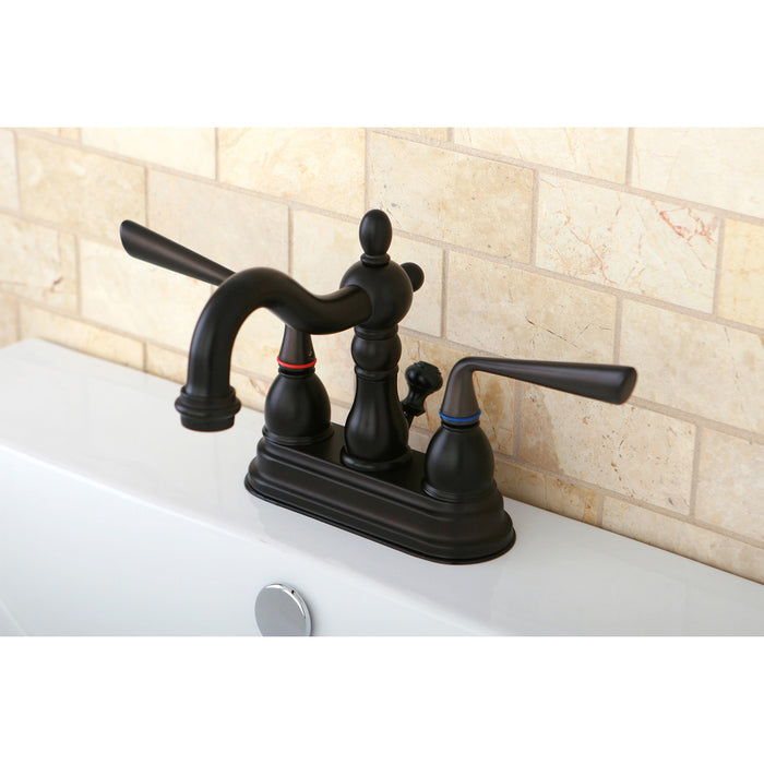 Kingston Tulare KS1605ZL - Silver Sage Double-Handle 3-Hole Deck Mount 4-Inch Centerset Bathroom Faucet with Brass Pop-Up, Oil Rubbed Bronze