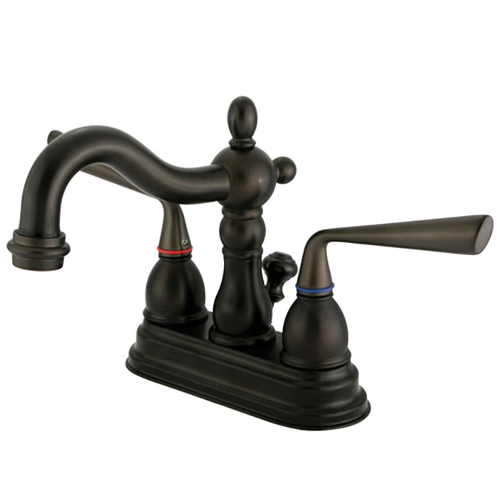 Kingston Tulare KS1605ZL - Silver Sage Double-Handle 3-Hole Deck Mount 4-Inch Centerset Bathroom Faucet with Brass Pop-Up, Oil Rubbed Bronze