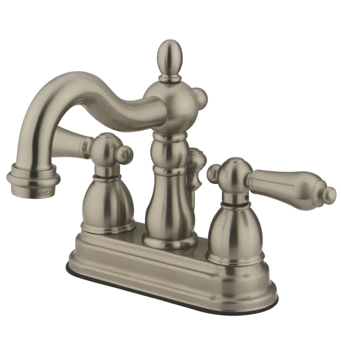 Kingston Heirloom KS1608AL - Heritage Double-Handle 3-Hole Deck Mount 4-Inch Centerset Bathroom Faucet with Brass Pop-Up, Brushed Nickel