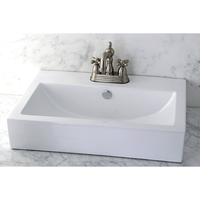 Kingston Heirloom KS1608AX - Heritage Double-Handle 3-Hole Deck Mount 4-Inch Centerset Bathroom Faucet with Brass Pop-Up, Brushed Nickel