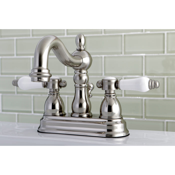 Kingston Heirloom KS1608BPL - Bel-Air Double-Handle 3-Hole Deck Mount 4-Inch Centerset Bathroom Faucet with Brass Pop-Up, Brushed Nickel