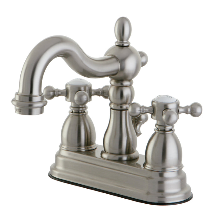 Kingston Heirloom KS1608BX - Heritage Double-Handle 3-Hole Deck Mount 4-Inch Centerset Bathroom Faucet with Brass Pop-Up, Brushed Nickel