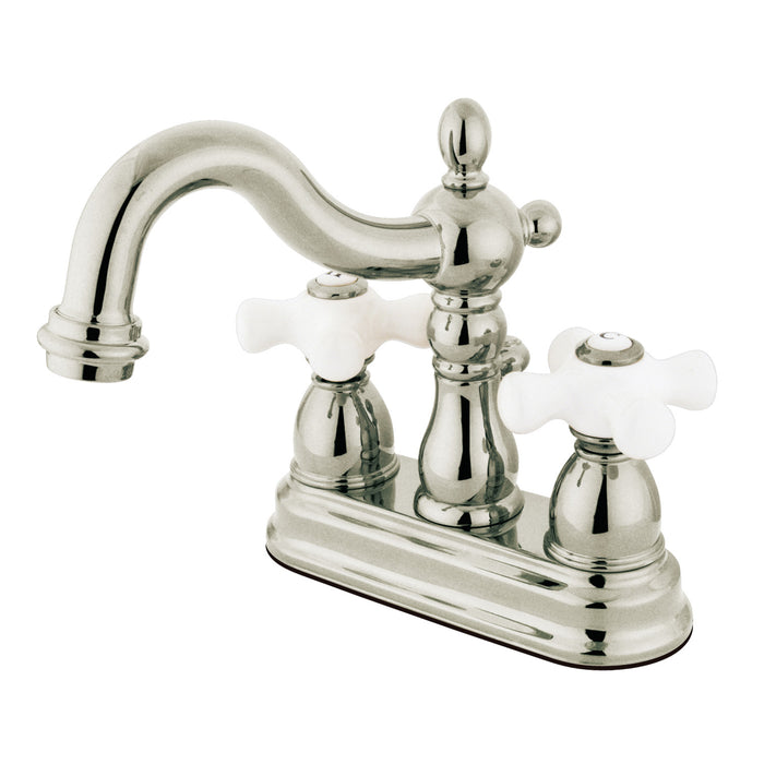 Kingston Heirloom KS1608PX - Heritage Double-Handle 3-Hole Deck Mount 4-Inch Centerset Bathroom Faucet with Brass Pop-Up, Brushed Nickel