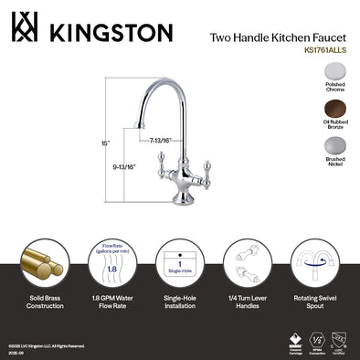 Kingston Heirloom KS1761ALLS - Vintage Two-Handle 1-Hole Kitchen