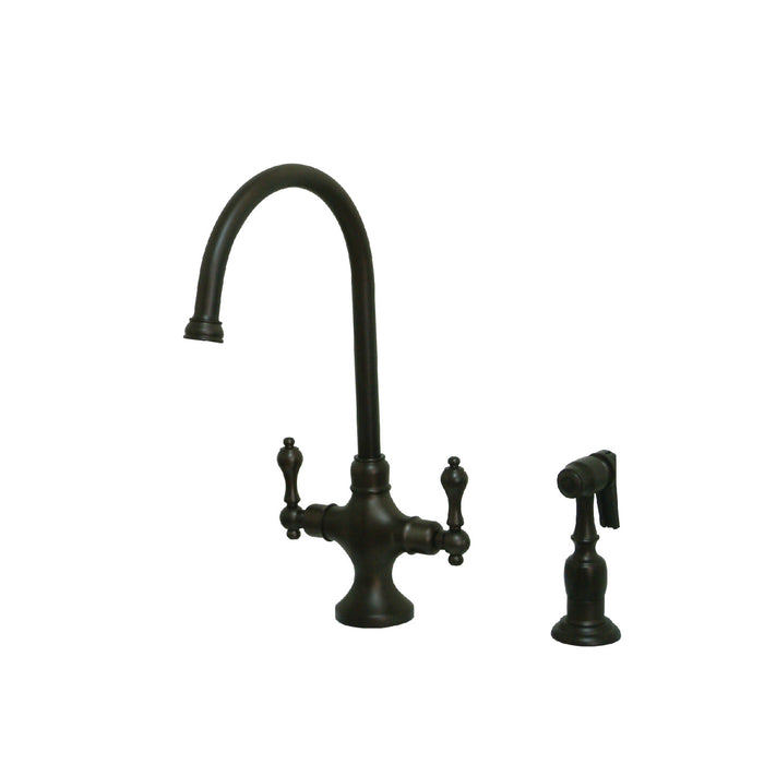 Vintage KS1765ALBS Two-Handle 2-Hole Deck Mount Kitchen Faucet with Brass Sprayer, Oil Rubbed Bronze