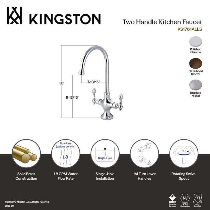 Kingston Heirloom KS1765ALLS - Vintage Two-Handle 1-Hole Kitchen Faucet, Oil Rubbed Bronze