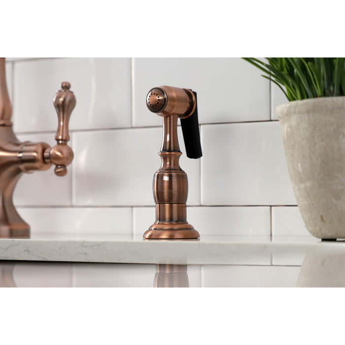 Heritage KS177ALBSAC Two-Handle 2-Hole Kitchen Faucet with Brass Sprayer, Antique Copper