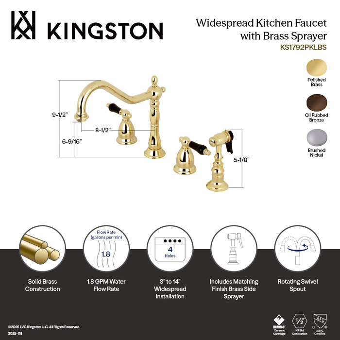 Kingston Heirloom KS1795PKLBS - Duchess Double-Handle 4-Hole Widespread Kitchen Faucet with Brass Sprayer, Oil Rubbed Bronze