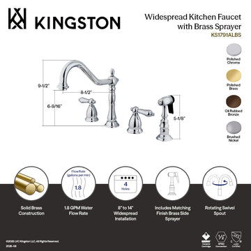Kingston Heirloom KS1798ALBS - Heritage Double-Handle 4-Hole Widesprea