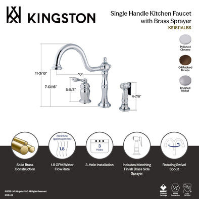 Kingston Heirloom KS1818ALBS - Heritage Single-Handle 3-Hole
