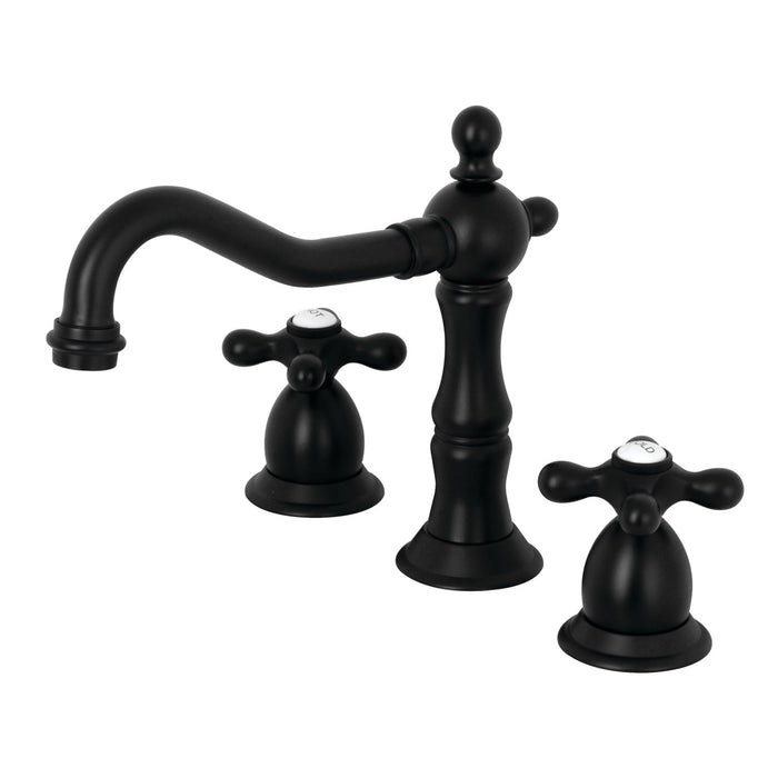 Kingston Heirloom KS1970AX - Heritage Two-Handle 3-Hole Deck Mount Widespread Bathroom Faucet with Brass Pop-Up, Matte Black