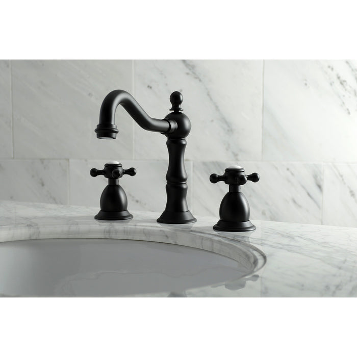 Kingston Heirloom KS1970BX - Heritage Two-Handle 3-Hole Deck Mount Widespread Bathroom Faucet with Brass Pop-Up, Matte Black
