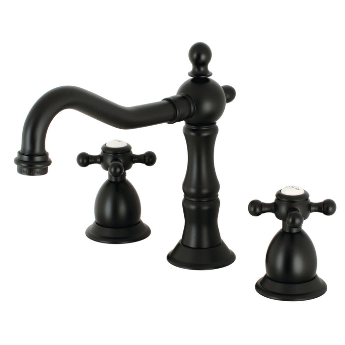 Kingston Heirloom KS1970BX - Heritage Two-Handle 3-Hole Deck Mount Widespread Bathroom Faucet with Brass Pop-Up, Matte Black