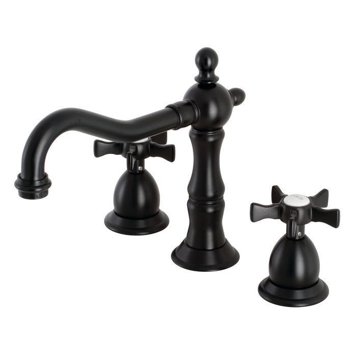 Kingston Heirloom KS1970NX - Hamilton Two-Handle 3-Hole Deck Mount Widespread Bathroom Faucet with Brass Pop-Up, Matte Black