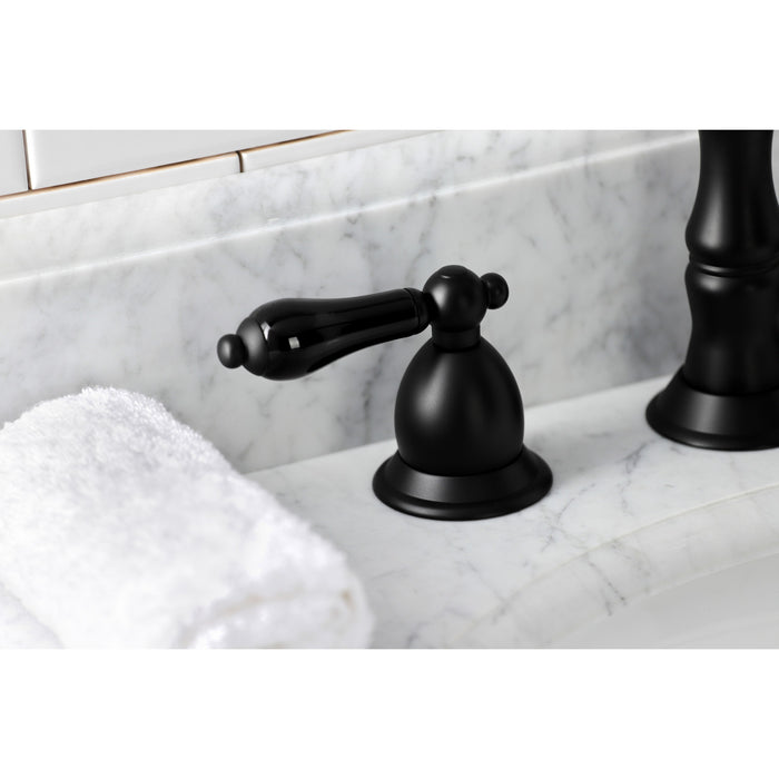 Kingston Heirloom KS1970PKL - Duchess Two-Handle 3-Hole Deck Mount Widespread Bathroom Faucet with Brass Pop-Up, Matte Black