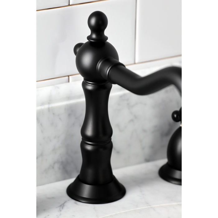 Kingston Heirloom KS1970PKL - Duchess Two-Handle 3-Hole Deck Mount Widespread Bathroom Faucet with Brass Pop-Up, Matte Black